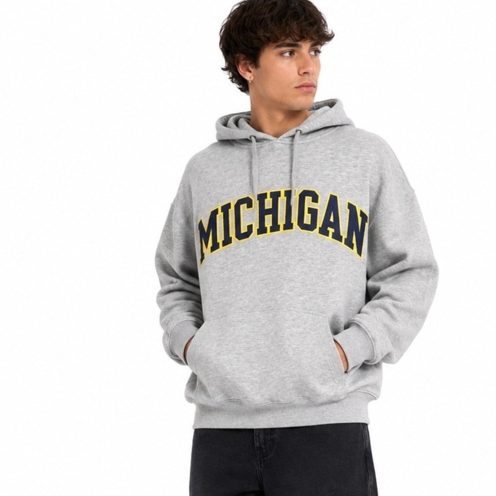 Michigan Wolverines Big Cotton Hoodie Heather Grey Sweatshirt | Medium
